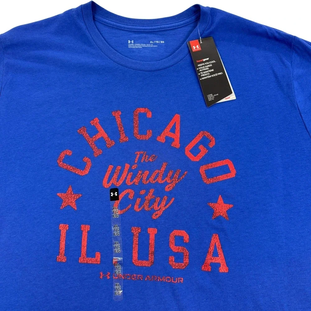 Under Armour Shirt Mens XL Blue Chicago Windy City USA Graphic‎ Tee NEW $30